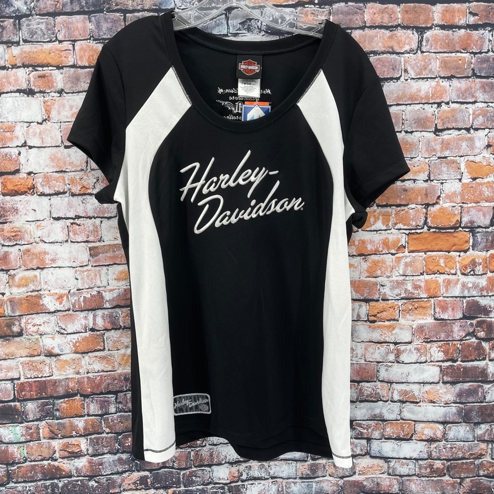 Harley-Davidson Greensboro NC Scoop Neck Shirt Womens XL Black White NWT